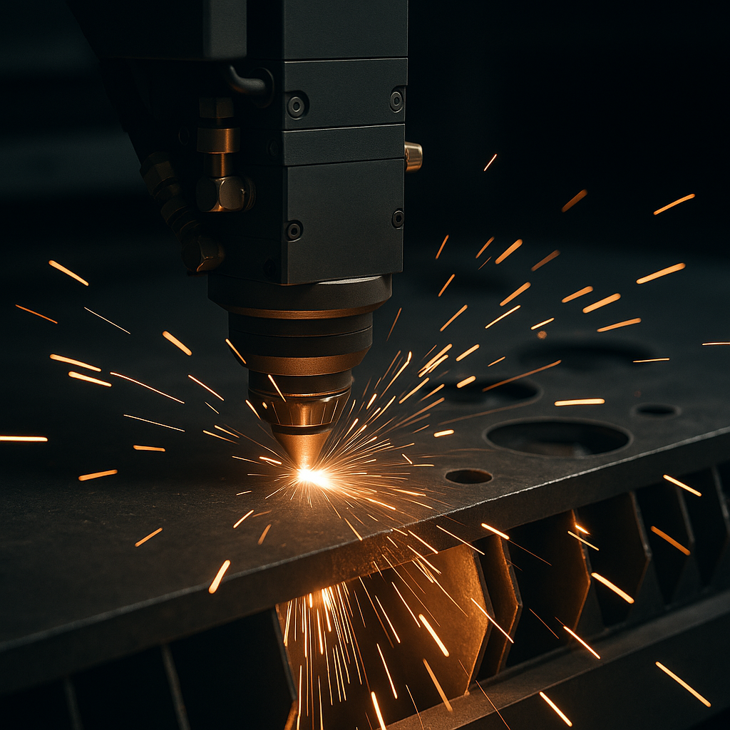 Máquina de corte láser operando sobre una placa de metal